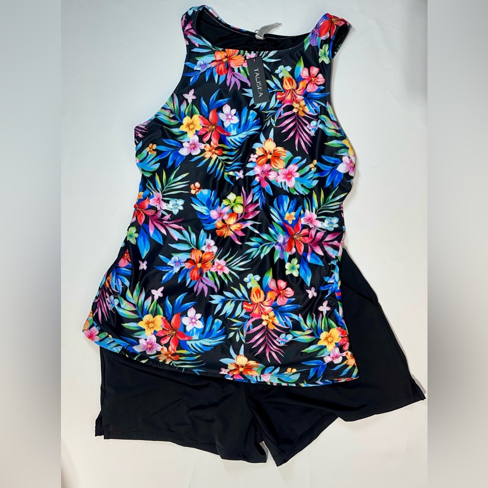 Talisea Two Piece Tankini with Tummy Control Pocket Shorts High Neck Tank Size L